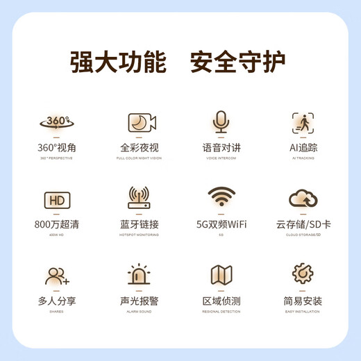 Great Wall Wireless Home 5G Dual-band AI Smart Camera Mobile Phone Remote Monitor 360 Degrees No Blind Angle with Night Vision Panoramic Voice Rotation Conversable Indoor and Outdoor Home PTZ