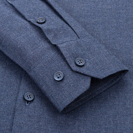 Shanshan pure cotton brushed shirt men's long-sleeved business casual young and middle-aged cotton solid color shirt men dark blue 42