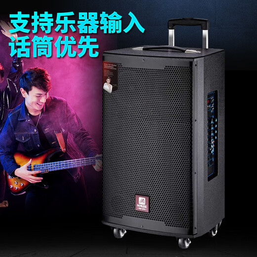 MALONE outdoor audio Bluetooth live broadcast K song square dance portable trolley speaker three-way subwoofer with sound card wireless microphone amplifier M10-inch lead-acid battery + dual microphone + gift