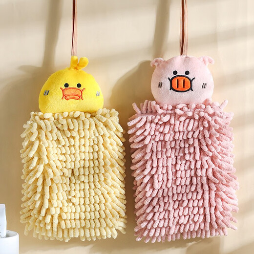 Jie Liya (grace) hanging chenille hand towel kitchen thickened water-absorbent quick-drying towel bathroom cartoon cute rag 4 pack random pattern