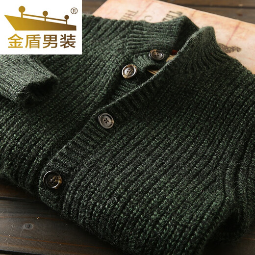 Golden Shield Wool Cardigan Italian Station Men's Autumn and Winter Thickened Knitted Sweater Jacket Green XL (165-190Jin Jin equals 0.5kg)