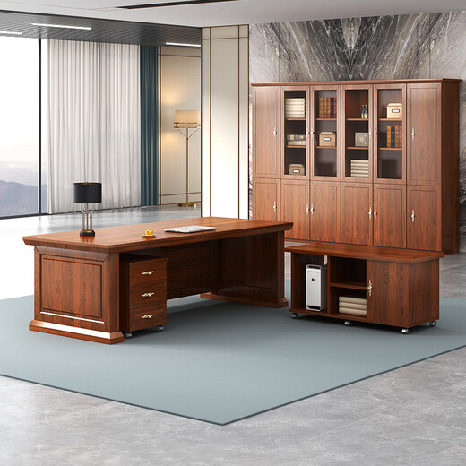 Zhongwei (ZHONGWEI) boss desk office desk painted ash wood veneer executive desk office furniture executive desk 1.8 meters including cabinet