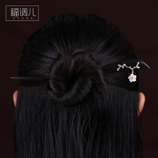 Fu Tiaoer's original design, hand-inlaid silver peach cherry blossom hairpin for women in ancient Hanfu, maple leaf hairpin, niche aesthetic gift 1