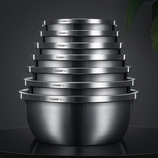 Newair Food Grade 304 Stainless Steel Basin Thickened Household Kitchen Egg Beating and Noodle Soup Basin Washing Basin Set Thickened 304 Stainless Steel Basin (20cm)