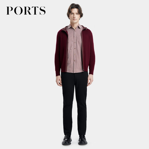 PORTS cárdigan informal de otoño e invierno para hombre, suéter de manga larga con cremallera y capucha MD9K055KKW004 UNDERGLAZE RED S