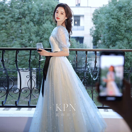 简方位宴会晚礼服裙女平时可穿气质年会礼服女 小个子感晚礼服裙女宴会 香槟色 长款 均码 m