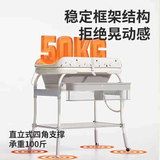 babypods尿布台可移动婴儿按摩护理台新生儿换尿布便携儿童尿布台带浴盆 护理台+浴盆+乳胶垫+收纳盒*2 支架结构