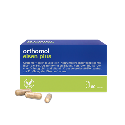 Orthomol (Othomol) imported from Germany. Orthomol iron supplement capsules. Iron supplementation and improvement of anemia. Iron supplement capsules for pregnant women during pregnancy. 60 capsules.