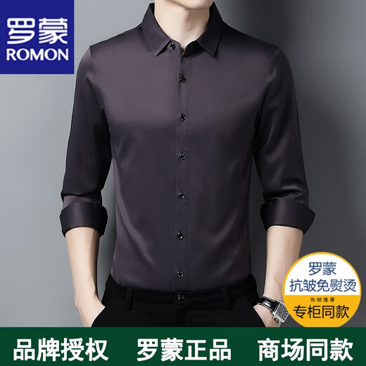 罗蒙长袖衬衫男秋冬季男士衬衣无痕中青年春秋高档免烫上衣商务弹力 上青色 XL（125斤-140斤）