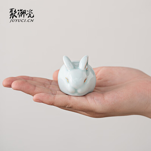 Juyu porcelain celadon jade rabbit tea pet ornaments tea table ornaments decorative ornaments tea set ornaments handicrafts tea room tea table accessories celadon small jade rabbit