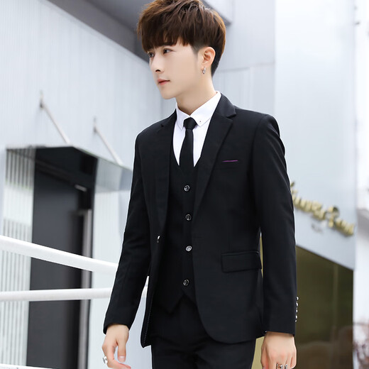 18-year-old teenagers, high school students, adult dresses, suits, boys' suits, suits, men's small suits, student casual suits, three-piece wedding dresses, black_suit + trousers + shirt + tie XXL