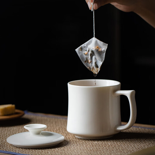 Xiyuanji mutton-fat jade porcelain tea cup mug office ceramic personal water cup with lid household light luxury customized cup mutton-fat jade porcelain water cup of the Song Dynasty (solid color) simple decoration