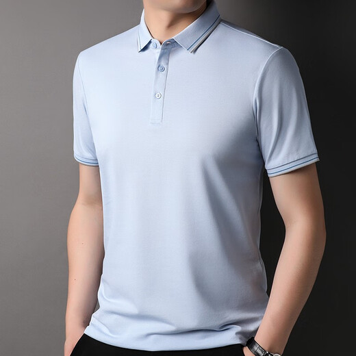 
Kangaroo, mulberry silk T-shirt, men's short-sleeved summer middle-aged and young men's casual solid color lapel, daddy's ice silk t-shirt, black-7036 175/XL (recommended 140-160Jin [Jin equals 0.5 kg])