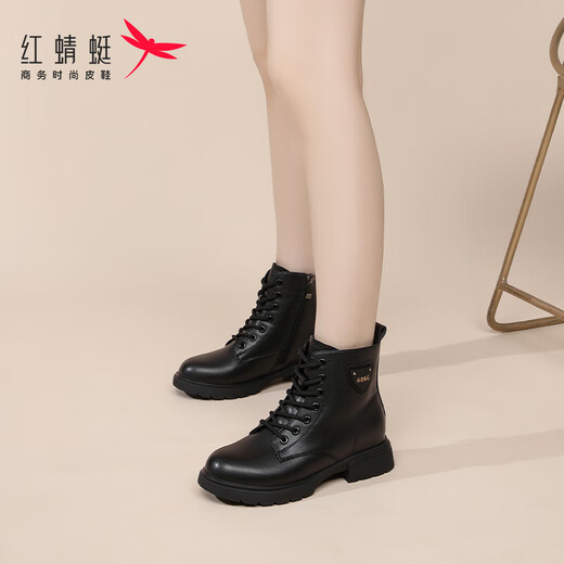 Rote Libelle-Feldern Frauenstiefel Martin Boots Frauen British Style High-Top Herbst und Winter neuer Stil Plüsch warme dicke Kurzstiefel Frauen schwarz (Plush Plüsch) 38