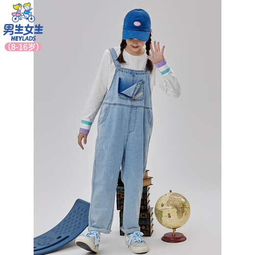 23 styles of children's clothing for boys and girls, girls' denim overalls, autumn clothing, children's pants, spring and autumn new styles, medium and large children's girls' trousers, blue 140cm