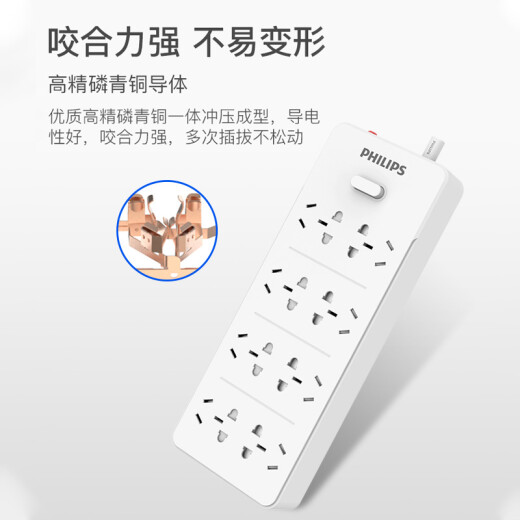 Philips (PHILIPS) new national standard safety socket 8-hole 5-meter overload protection/child protection door power strip/socket strip/row strip/power strip/terminal strip