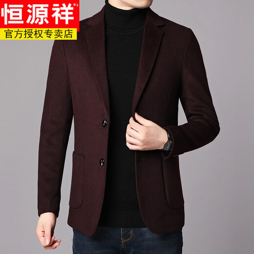 Hengyuanxiang wool small suit men's woolen coat two-button casual suit slim and thickened autumn and winter warm and cold top black M 170