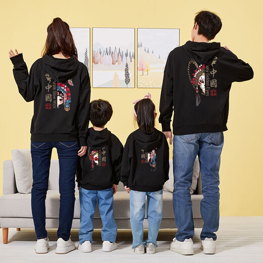 Lemonde 2026 Autumn and Winter Chinese Style Peking Opera Parent-child Costumes Family Hooded Sweatshirts New Year's Eve Clothes for a Family of Three or Four Red (Spring and Autumn without velvet) 165 Women's M