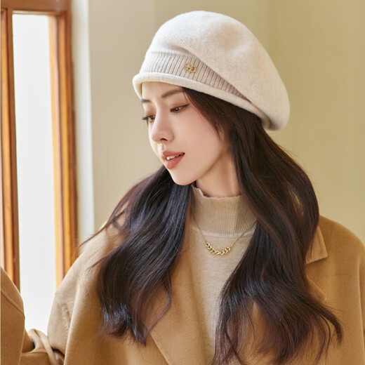 Jimmy Leaf Korean style autumn and winter thick hat for women solid color versatile wool knitted hat new winter warm retro beret black gray