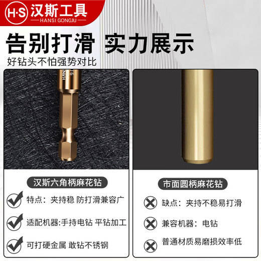 HANSCH hexagonal shank drill bit cobalt-containing twist drill stainless steel special high-hardness drilling steel alloy metal special drill bit high-quality cobalt-containing 6.0mm (1 piece)