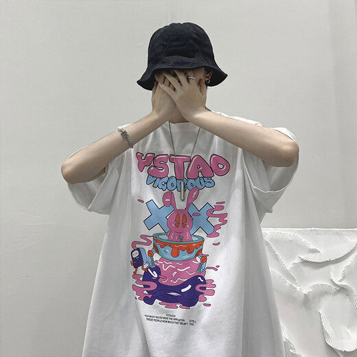 7-quarter sleeve T-shirt men ins trendy brand Hong Kong style couple loose clothes half-sleeved trend summer oversize national trend T-shirt SN1156 695 orange red S [collect priority delivery]