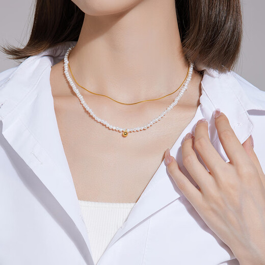 Safir 18K gold snake bone chain necklace for women, personalized color gold plain chain clavicle chain for girlfriend’s birthday gift, K yellow, about 43cm