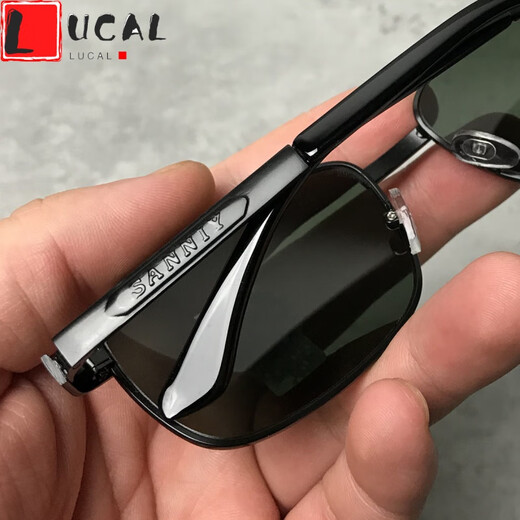 LUCALY sunglasses for driving, tempered glass lens sunglasses for men, drivers, square eyes, driving, fishing glasses, women's sunglasses, men's fashion, gun gray frame, dark green film (high-definition tempered glass) + mirror bag, mirror cloth