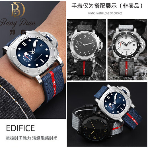 Bondian se adapta a la serie Panerai Stealth Lumino PAM1381/1391/1565 Correa de reloj inferior de goma de nylon para hombres, hebilla de pin de acero de línea azul azul