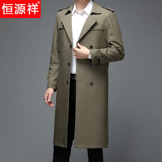 Hengyuanxiang windbreaker men's mid-length middle-aged coat business casual spring and autumn thin winter long coat new product navy blue plus velvet 4XL 195/104A