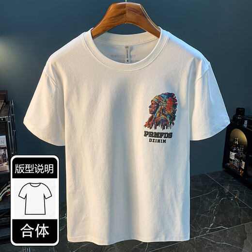 Lomon American Heavyweight Kurzärmelte T-Shirt Herren 2025 Sommer Dünne indisch bedruckte trendige Marke Ice Seide Kurzärärmelte runde Hals 9903 Weißes T-Shirt 3XL