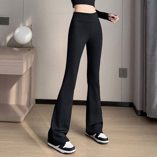 LULU CENTURY Pilates Yoga Wear Suit Women's Quick-Drying Breathable Fitness Clothing Running Sports Quick-Drying High-Waist Micro-Bell Pants Women's Flared Pants Black XL