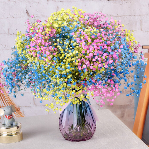 AIMAN Gypsophila Natural Dried Flower Bouquet Ins Internet Celebrity Birthday New House Decorative Ornaments Air-Dried Real Flower Arrangements Home Furnishings Yellow + Pink + Sapphire Blue Gypsophila Without Vase