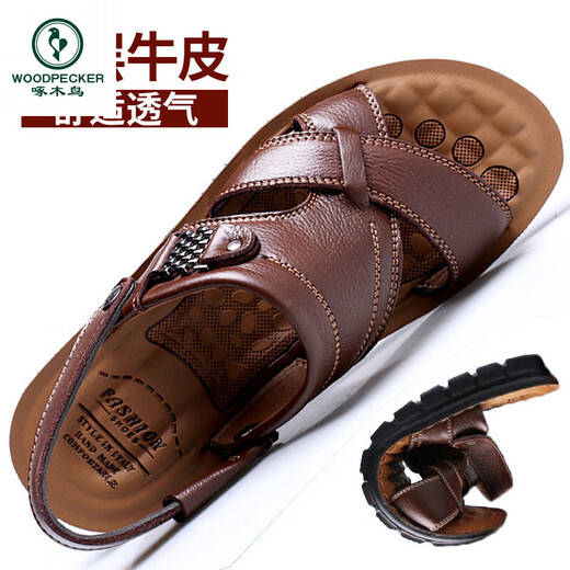 Specht 2025 Sommer Neues Produkt Herren Sandalen Herren trendige Lederschuhe Strandschuhe Große Palettenschicht Cowhide Freizeit -Männer Sandalen 12129 Brown 38