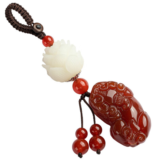 Leledi Agate Chalcedony Pink Pixiu Keychain Car Lucky Pendant Couple Men and Women Creative Pink Chalcedony Small Lotus Model