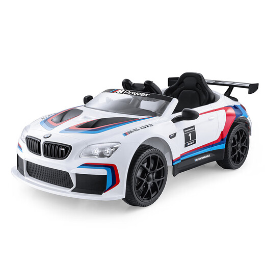 Zhilebao BMW children's electric four-wheel car children's dual-drive swing car with remote control toy car with shock-absorbing stroller 6666R ivory white + ordinary wheels