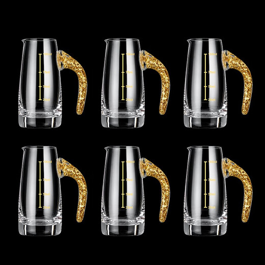 CRISTALGLASS Crystal Gold Foil Liquor Divider Glass Household Chinese Liquor Cup Set Wine Divider Jug Wine Measurer Erliang Jinshan Gold Foil Handle 100ml 6 pieces 100ml