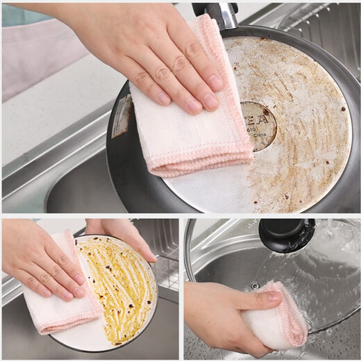 Meliya dishwashing cloth, soft cotton dishcloth, household thickened dishwashing cloth, clean, not easy to get oily and not easy to get lint, 8-layer thickened version, 3 pieces, 30x30cm