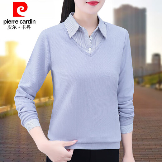皮尔卡丹假两件衬衫女长袖卫衣春秋新款韩版洋气针织衫加绒打底上衣 WS 5009 黄色 L 建议105-115斤