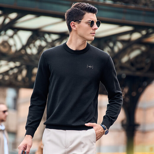 Mr. Cloth round neck long sleeve hair T solid color simple skin-friendly and comfortable cardigan men's 2025 spring and autumn new product BT11978 Piano Black 2XL (185)