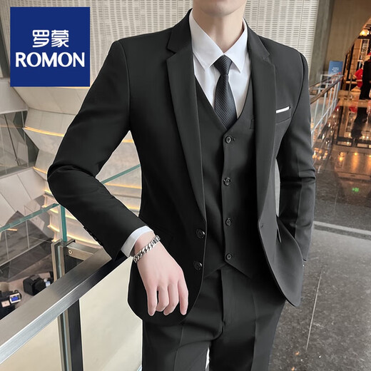 ROMON suit men's business casual slim suit professional formal small suit men's wedding dress jacket men's 522 black single button (suit + trousers) XL 175 110-125Jin Jin equals 0.5 kg