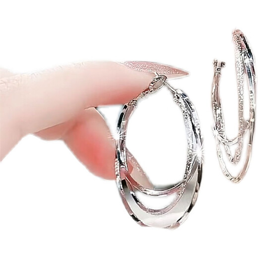 YaoYiZun large hoop earrings for women 2025 new style earrings light luxury niche high-end earrings birthday gift for wife Silver Sansheng III Frosted Earrings (Ghostwriting Greeting Card)