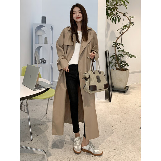 MODX Hong Kong Women's 170 Tall Extra Long Version 2024 New Extra Long Windbreaker Jacket Women's Spring and Autumn Over Knee to Black L 135-150Jin Jin is equal to 0.5 kg.