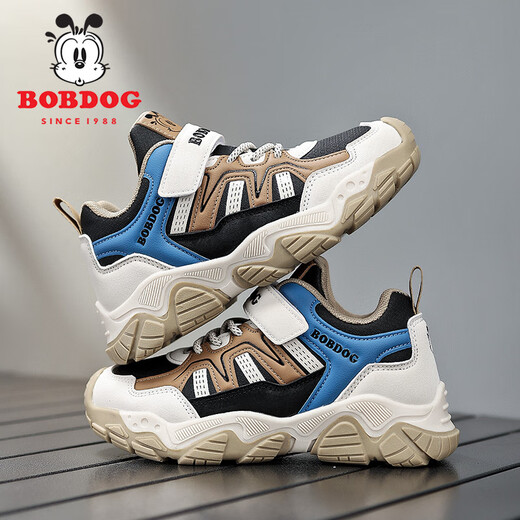 巴布豆（BOBDOG）儿童运动鞋男童鞋子户外防滑登山鞋秋季新款男孩休闲鞋女童跑步鞋 米粽皮面XTK679 36码 鞋内长23cm