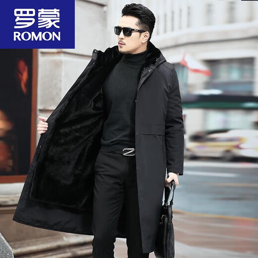 Lomon Paik Men's Imitation Mink Liner Removable Fur All-in-One Coat Over Knee Long Mink Fur Black Shell (Black Liner) 2XL