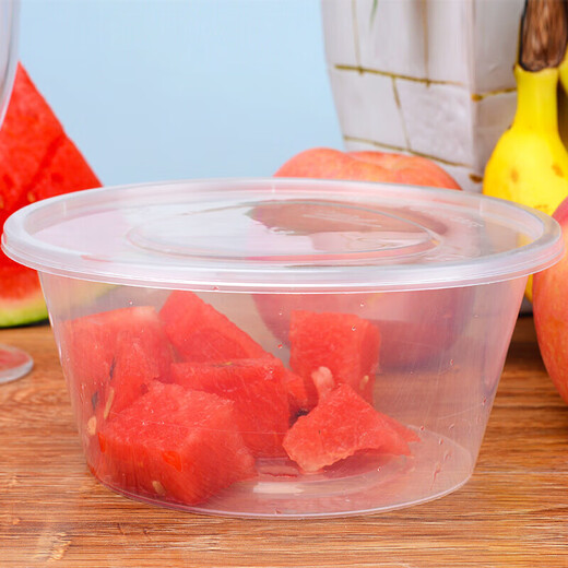 Disposable bowl lunch box 0 round plastic take-out packaging box thickened transparent fast food lunch box soup bowl with 1000ml transparent (50 sets with lid)