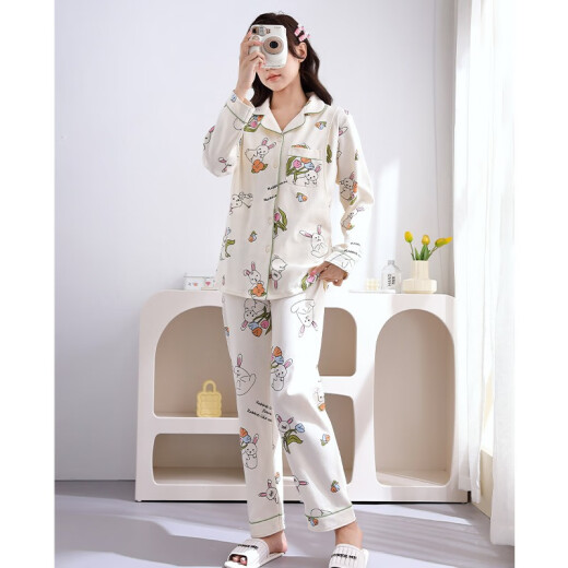 爱茵慕西月子服春秋季纯棉孕妇睡衣秋天产妇产后哺乳睡衣喂奶套装家居服 ASF6636#杏色 XL码 (推荐体重120-140斤左右)