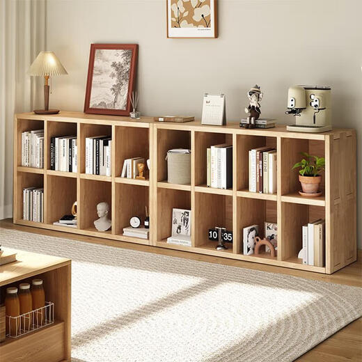 Small craftsman bookshelf solid wood floor-standing one-piece grid cabinet living room home simple storage rack log color 8-grid cabinet