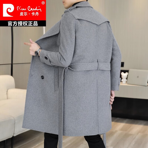 皮尔卡丹（pierre cardin）毛呢大衣男中长款帅气腰带修身羊绒呢子外套羊毛双面呢子风衣针织 咖啡色 170/M【建议90-110斤】