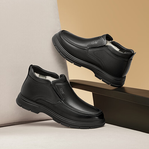 Red Dragonfly genuine wool cotton shoes autumn and winter business high-top thick velvet men's shoes dad shoes WJD44650 black 41