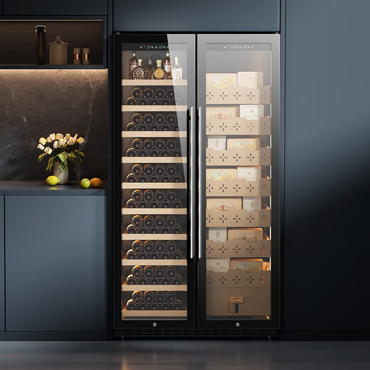 JUSTOWN double door double control wine cabinet constant temperature wine cabinet red wine cabinet compressor beech wood shelf cedar wood shelf humidity adjustable fingerprint lock + dual temperature zone + 1.90 meters + red wine cigar cabinet 780L